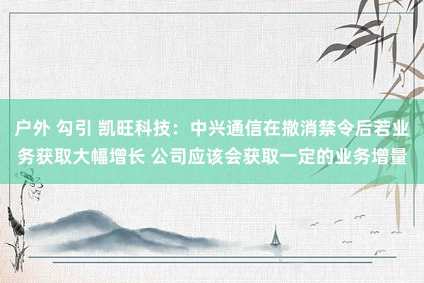 户外 勾引 凯旺科技：中兴通信在撤消禁令后若业务获取大幅增长 公司应该会获取一定的业务增量