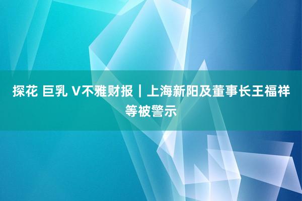 探花 巨乳 V不雅财报｜上海新阳及董事长王福祥等被警示