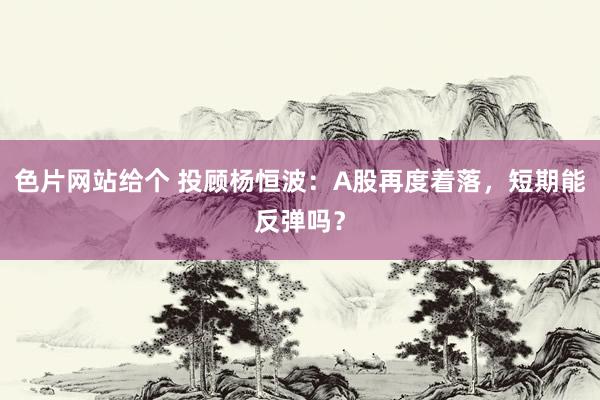 色片网站给个 投顾杨恒波：A股再度着落，短期能反弹吗？