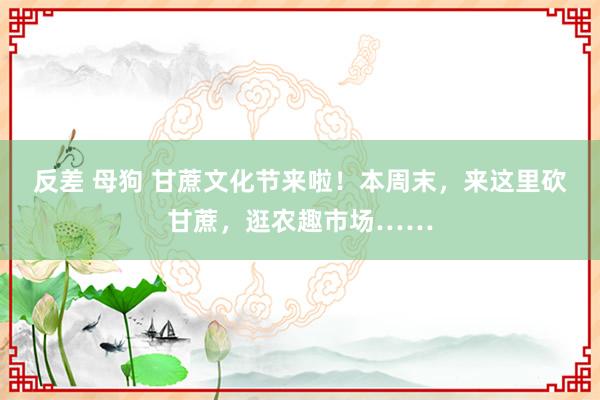 反差 母狗 甘蔗文化节来啦！本周末，来这里砍甘蔗，逛农趣市场……