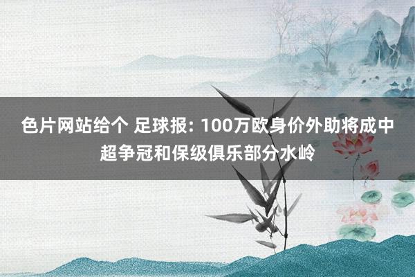 色片网站给个 足球报: 100万欧身价外助将成中超争冠和保级俱乐部分水岭