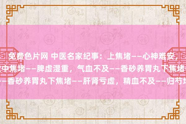 免费色片网 中医名家纪事：上焦堵——心神难安，失眠多梦——黄芪生脉饮中焦堵——脾虚湿重，气血不及——香砂养胃丸下焦堵——肝肾亏虚，精血不及——归芍地黄丸